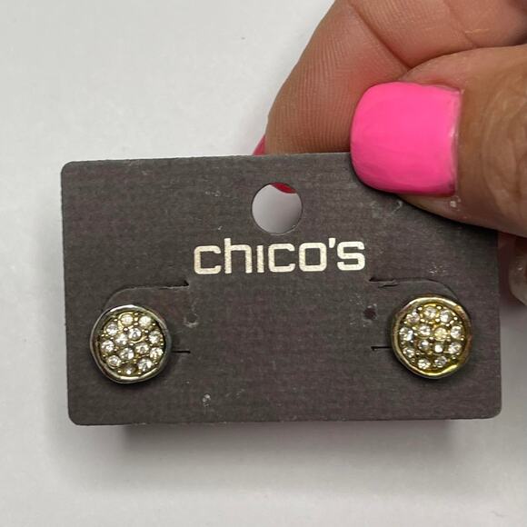 Chico's Jewelry - Chico's button earrings gold tone in silver tone setting post pierced classic